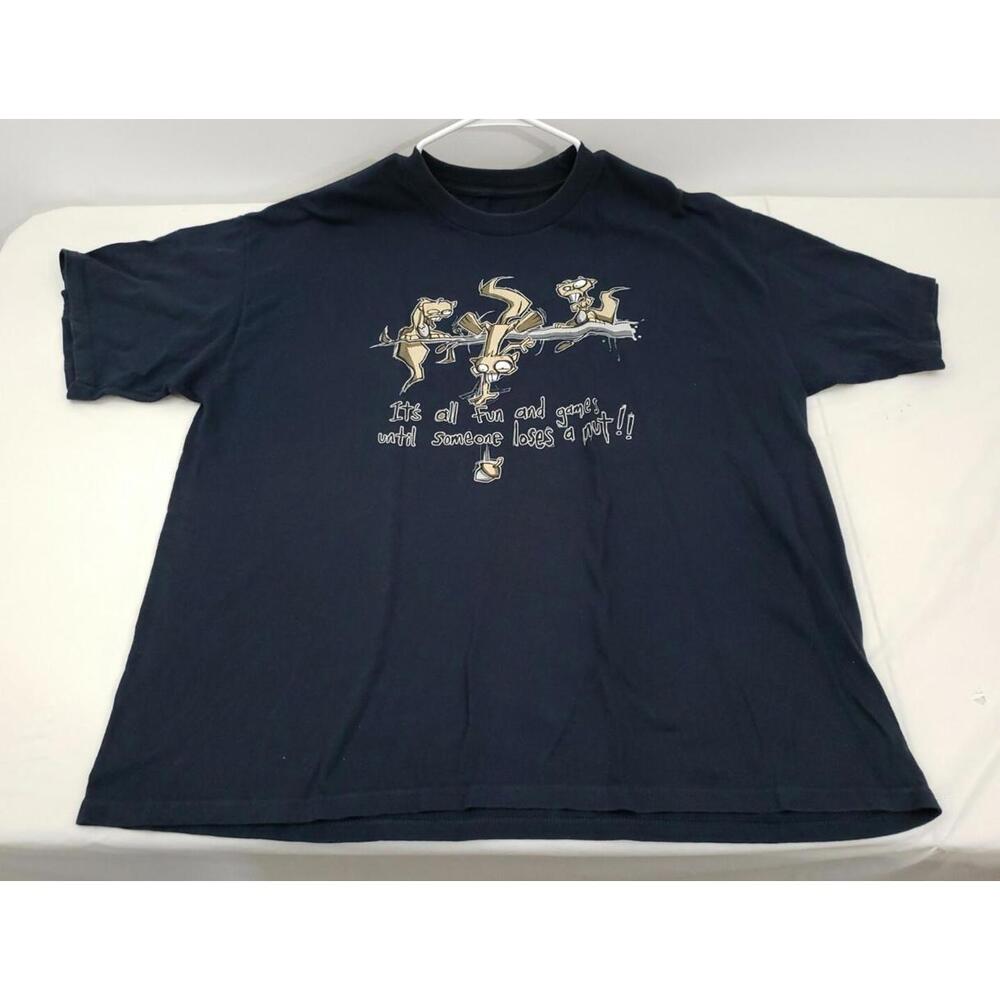 Funny Squirrel T-Shirt Men’s Blue Tee Fun & Games Until Someone Loses a Nut